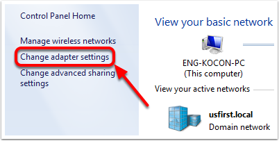 Click "change adapter settings" in the bar on the left hand side.