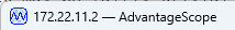 The titlebar of AdvantageScope showing a connection to 172.22.11.2