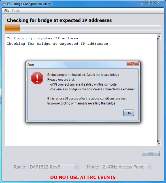 A error dialog pop up.