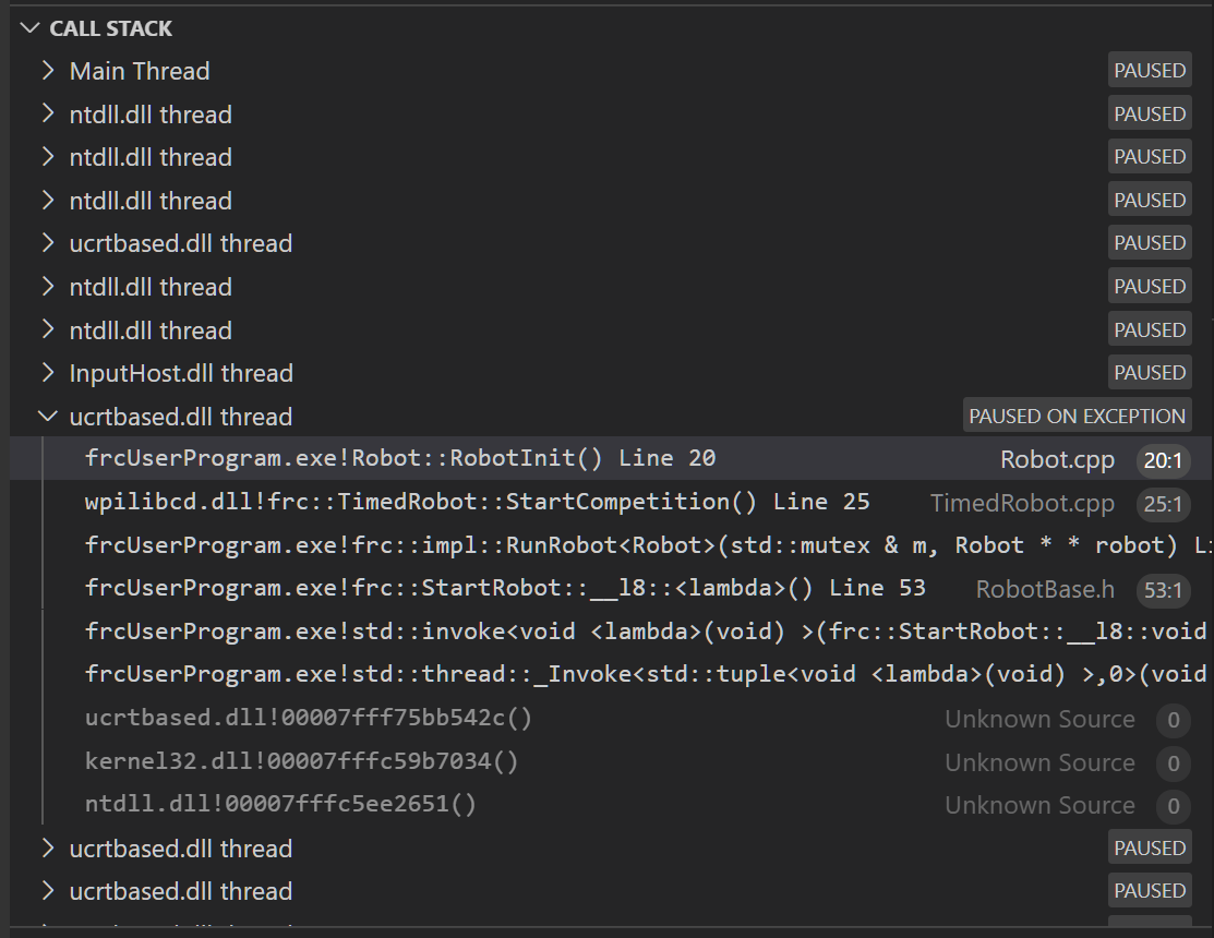 Stack Trace associated with a divide by zero error