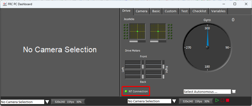 NT Connection LED on LabVIEW Dashboard front panel