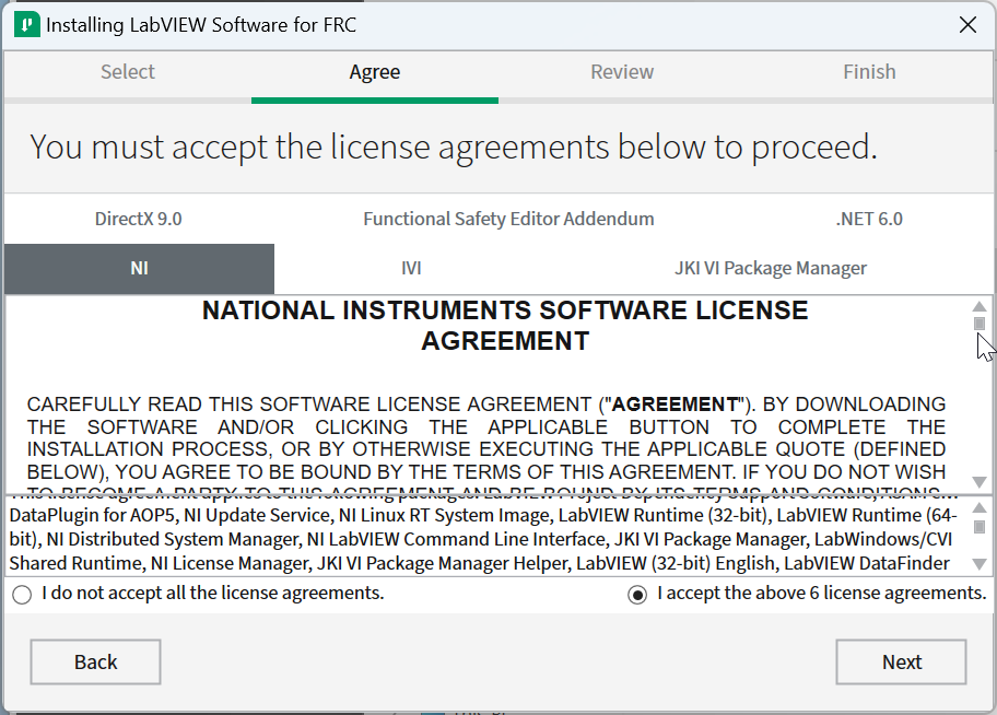 Accept the NI software license agreement.