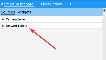 Click the NetworkTables entry of the data source