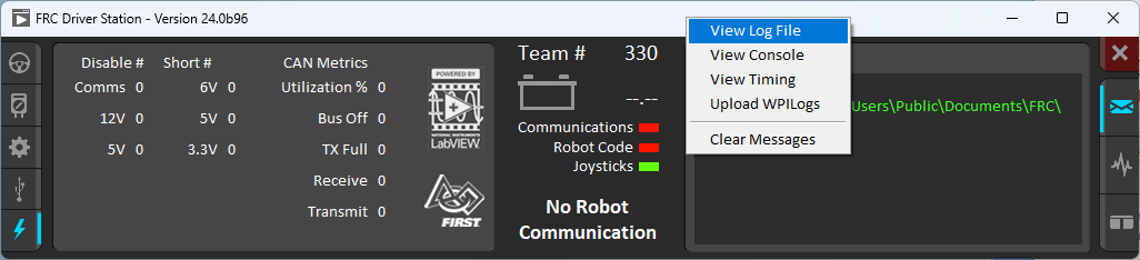 Showing how to open the Log Viewer screen using the right console icon.