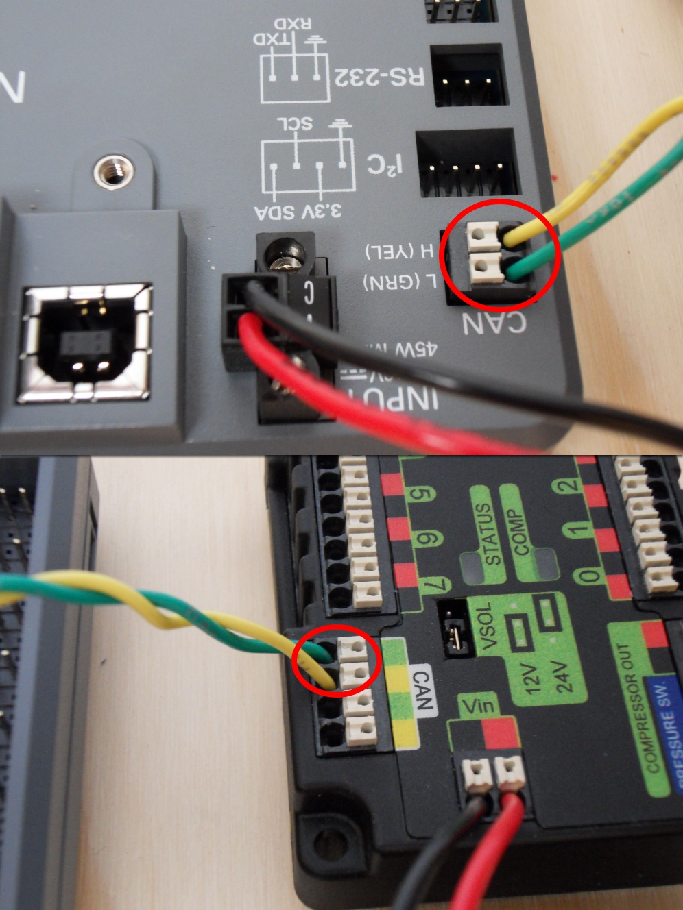 Connecting CAN wire from the roboRIO to the PCM.