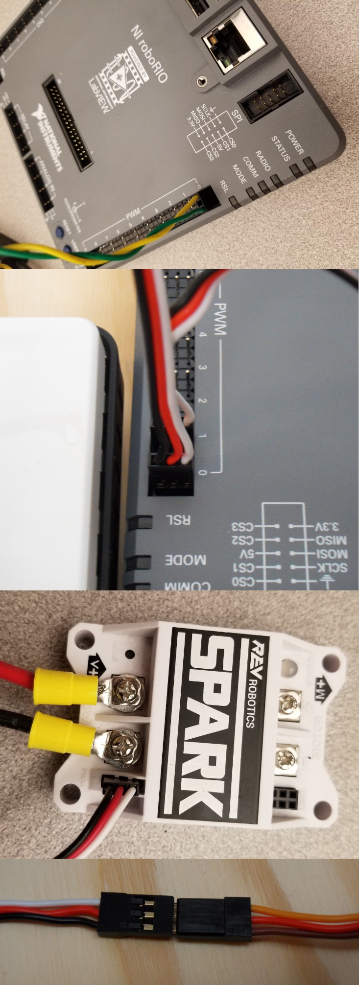 PWM Cables going from the roboRIO to the Spark Motor Controller.