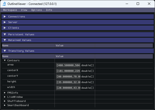 Image of OutlineViewer with the NetworkTables topics