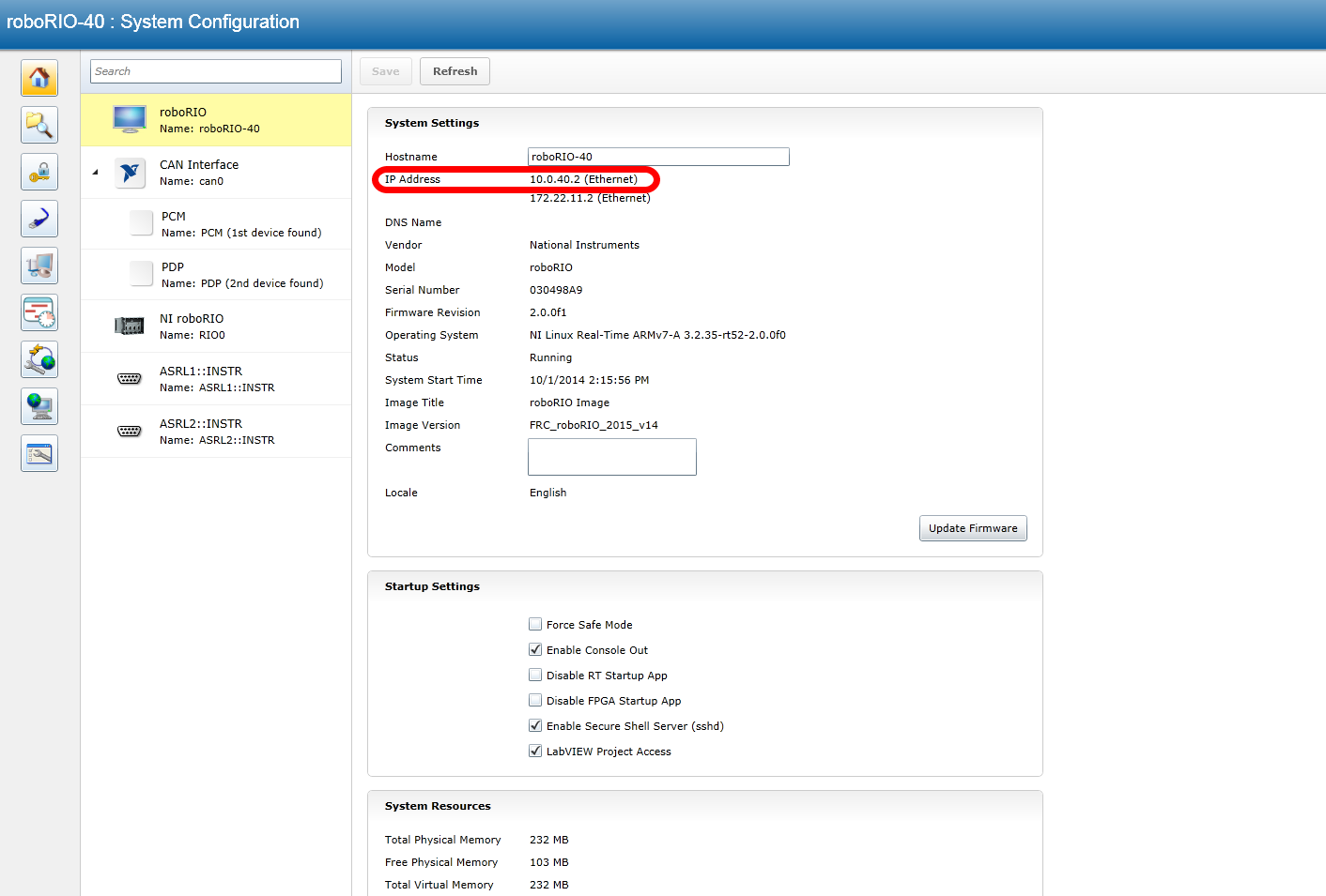 The IP address from the roboRIO webdashboard.