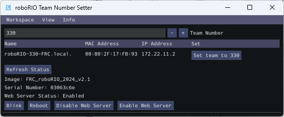 roboRIO Team Number Setter tool.