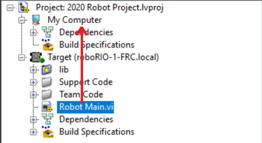 An image showing moving Robot Main VI to the My Computer section