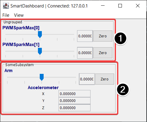 Highlights both ungrouped and subsystem motors displayed in test mode.