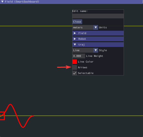 Unchecked arrows checkbox to showcase fluid line.